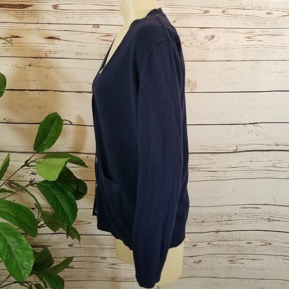 7th Avenue Cardigan Button Front Pocket v-neck Navy Sz Large - Picture 2 of 8